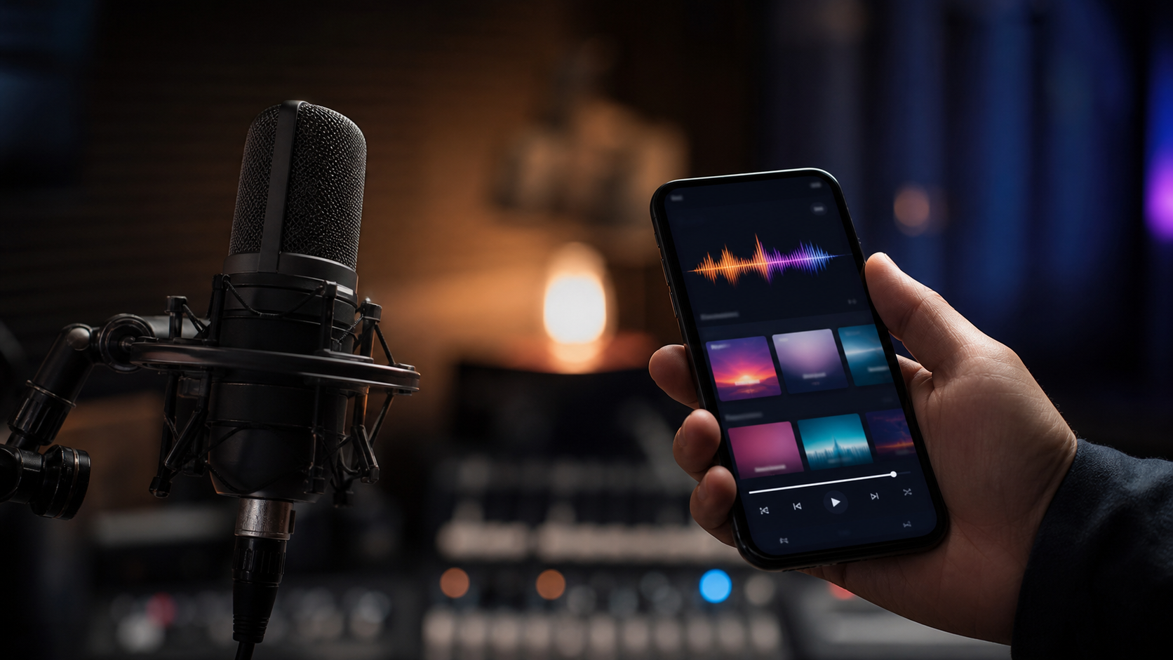 Persona usando voz para pedir música desde una aplicación móvil