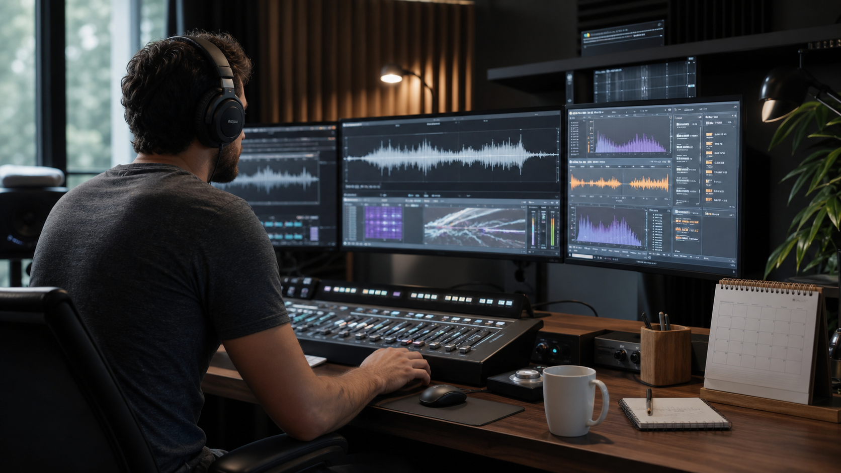Persona creando audio personalizado con inteligencia artificial en un estudio